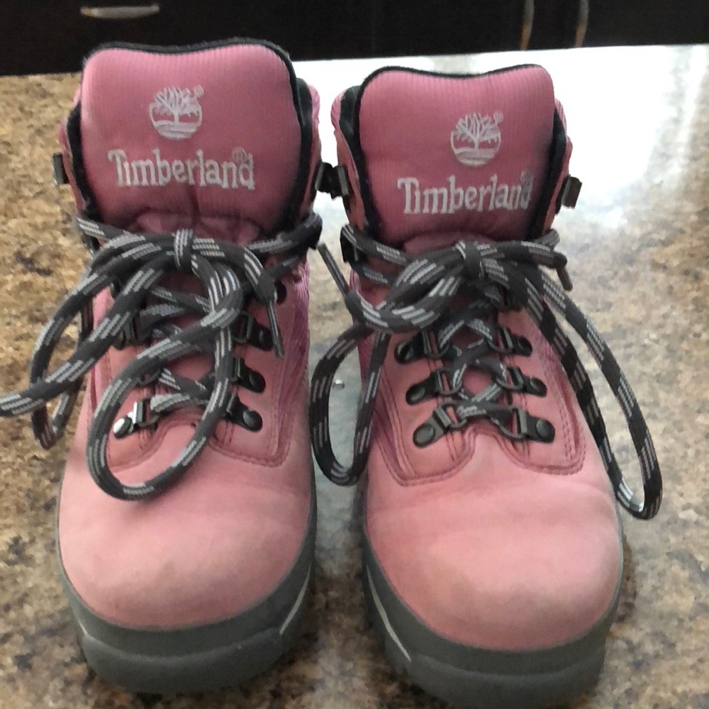 Women’s pink and gray Timberlands Eurohiker
